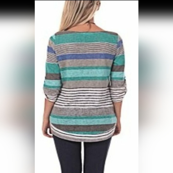 Knitted Fashion Stripe 3/4 Sleeve  Tunic Top - Picture 2 of 6